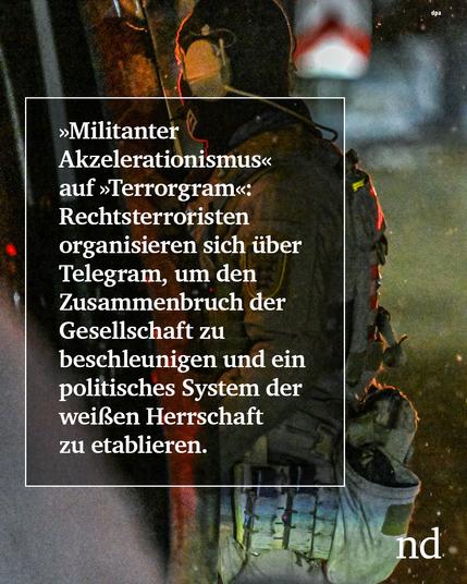 »Militanter Akzelerationismus« auf »Terrorgram«: Rechtsterroristen organisieren sich über Telegram, um den Zusammenbruch der Gesellschaft zu beschleunigen und ein politisches System der weißen Herrschaft zu etablieren.
