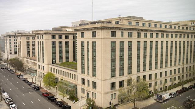 The headquarters of the General Services Administration (GSA) is photographed Wednesday, April 2, 2025, in Washington. (AP Photo/Mark Schiefelbein)