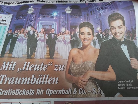cover der Zeitung "Heute": Damen und Herren in Ballkleid und schwarzem Anzug.