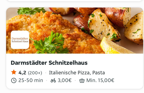 Screenshot einer Werbung die sagt schnitzelhaus: Pizza und Pasta 