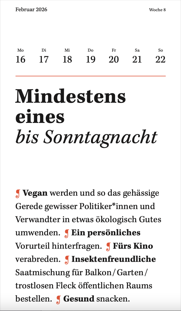 Typografisch gestaltetes Kalenderblatt